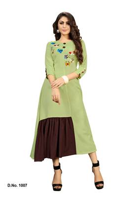 Green embroidered rayon embroidered-kurtis 1