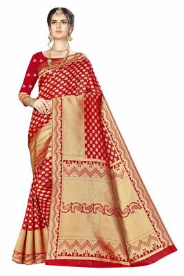 Red Woven Art Silk Saree With Blouse 1