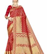 Red Woven Art Silk Saree With Blouse