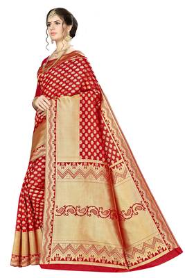 Red Woven Art Silk Saree With Blouse 2