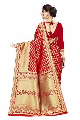 Red Woven Art Silk Saree With Blouse 3