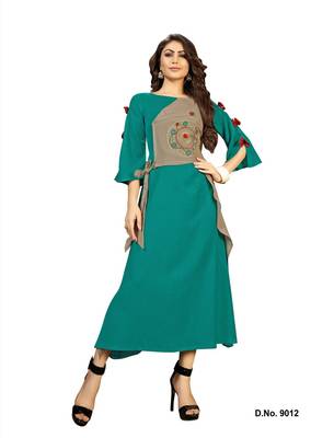 Cyan embroidered rayon ethnic-kurtis 1