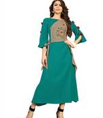 Cyan embroidered rayon ethnic-kurtis