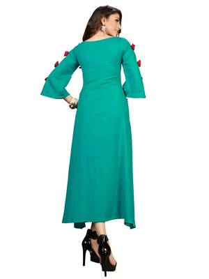 Cyan embroidered rayon ethnic-kurtis 2