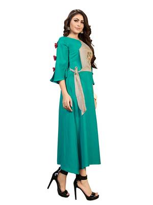 Cyan embroidered rayon ethnic-kurtis 3