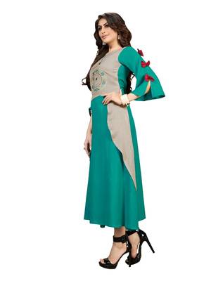 Cyan embroidered rayon ethnic-kurtis 4