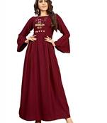Maroon embroidered rayon long-kurtis