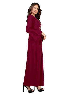 Maroon embroidered rayon long-kurtis 3