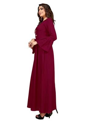 Maroon embroidered rayon long-kurtis 4