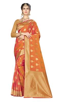 Orange Woven  Art Silk Saree With Blouse 1