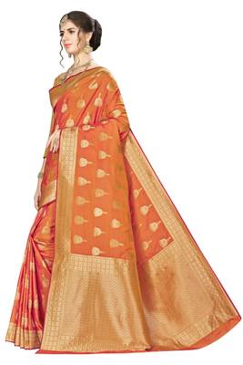 Orange Woven  Art Silk Saree With Blouse 2