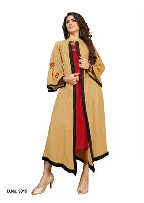 Beige hand woven rayon ethnic-kurtis 1