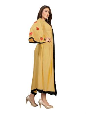 Beige hand woven rayon ethnic-kurtis 3