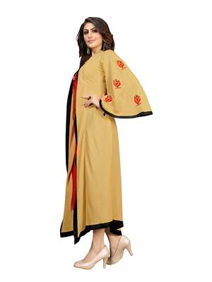 Beige hand woven rayon ethnic-kurtis 4