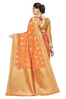 Orange Woven  Art Silk Saree With Blouse 3