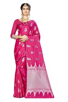 Pink Woven  Art Silk Saree With Blouse