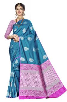 Blue Woven  Art Silk Saree With Blouse