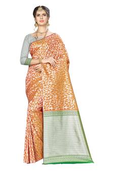Orange Woven  Art Silk Saree With Blouse