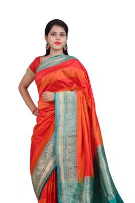 red woven banarasi saree with blouse 1