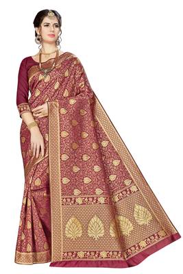 Maroon Woven  Art Silk Saree With Blouse 1