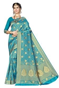 Blue Woven  Art Silk Saree With Blouse