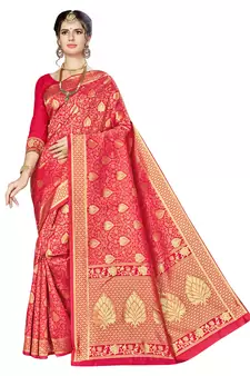 Red Woven  Art Silk Saree With Blouse