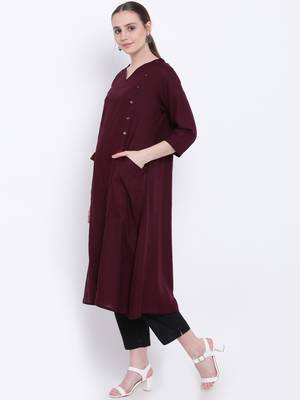 Maroon plain rayon kurtas-and-kurtis 4