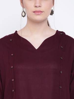 Maroon plain rayon kurtas-and-kurtis 5