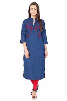 Blue embroidered cotton kurtas-and-kurtis 1