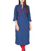 Blue embroidered cotton kurtas-and-kurtis