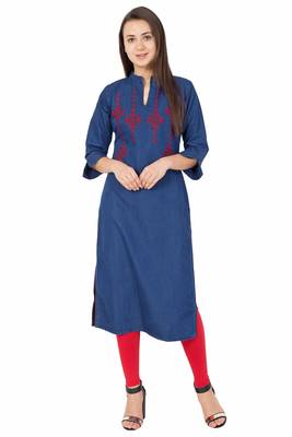 Blue embroidered cotton kurtas-and-kurtis 5