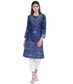 Blue printed cotton kurtas-and-kurtis