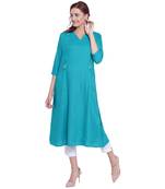 Turquoise plain rayon kurtas-and-kurtis