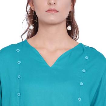 Turquoise plain rayon kurtas-and-kurtis 5