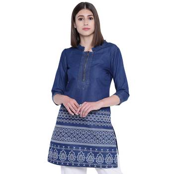 Blue printed cotton kurtas-and-kurtis 1