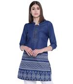 Blue printed cotton kurtas-and-kurtis