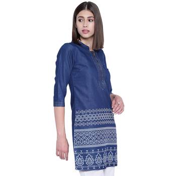 Blue printed cotton kurtas-and-kurtis 4