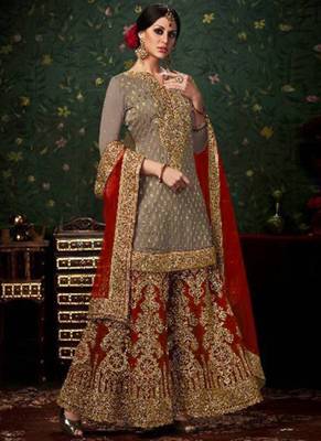 Grey embroidered satin salwar 1