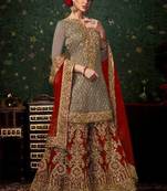 Grey embroidered satin salwar
