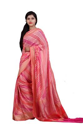 Pink hand woven pure chiffon saree with blouse 1