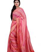 Pink hand woven pure chiffon saree with blouse