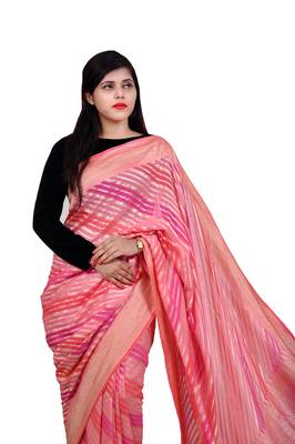 Pink hand woven pure chiffon saree with blouse 2