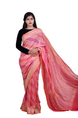Pink hand woven pure chiffon saree with blouse 3