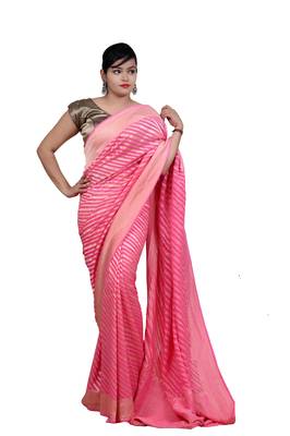 Pink hand woven pure chiffon saree with blouse 1
