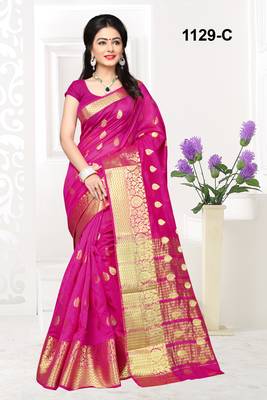 Magenta woven cotton silk saree with blouse 1