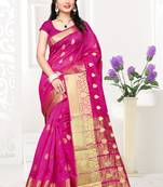 Magenta woven cotton silk saree with blouse