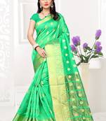 Green woven cotton silk saree with blouse