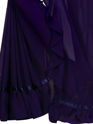 Dark blue plain georgette saree with blouse 4