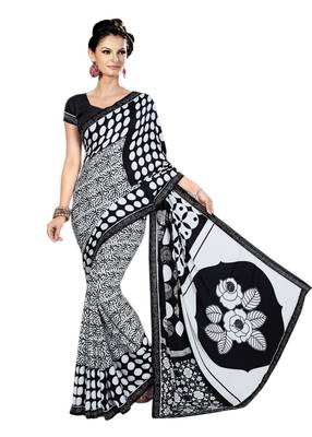 Black printed crepe saree with blouse 1
