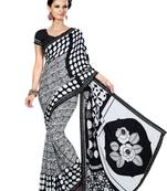 Black printed crepe saree with blouse